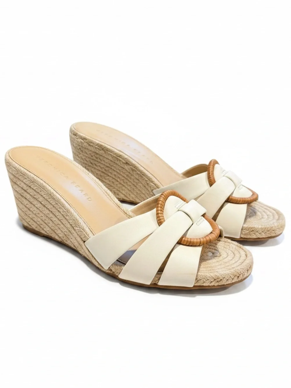 Veronica Beard Wedges Ivy White Leather Espadrille Sandals Size 7.5 M